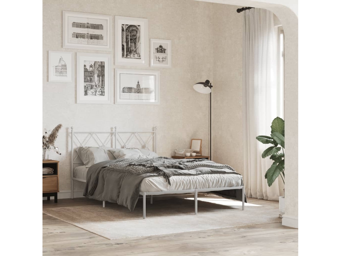 Vidaxl Estrutura De Cama Com Cabeceira 120x190 Cm Metal Branco