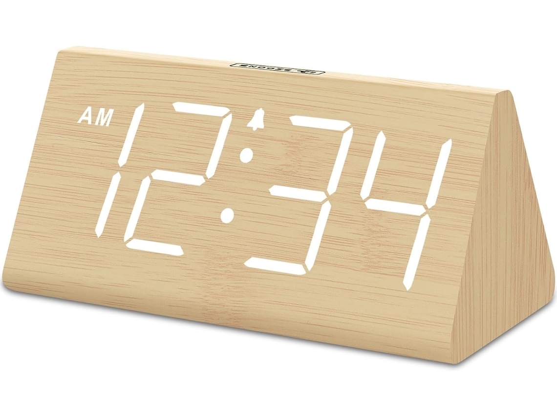 Lurelia Despertador De Madeira Com Bateria Recarregável, Acabamento Em Madeira, Alimentação Usb, Brilho Ajustável, Função Snooze, Branco