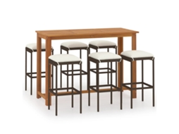 Maison Exclusive - 7 Pcs Conjunto De Bar P/ Jardim Com Almofadões Castanho