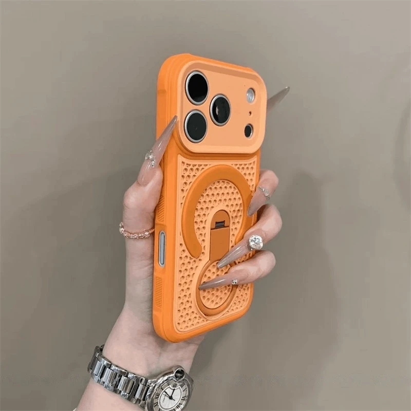 Capa De Celular Com Resfriamento (laranja Para Iphone 13 Pro) Com Suporte De Anel E Moldura Magnética.