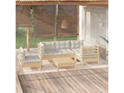 Vidaxl 6 Pcs Conjunto Lounge De Jardim C/ Almofadões Cor Creme Pinho