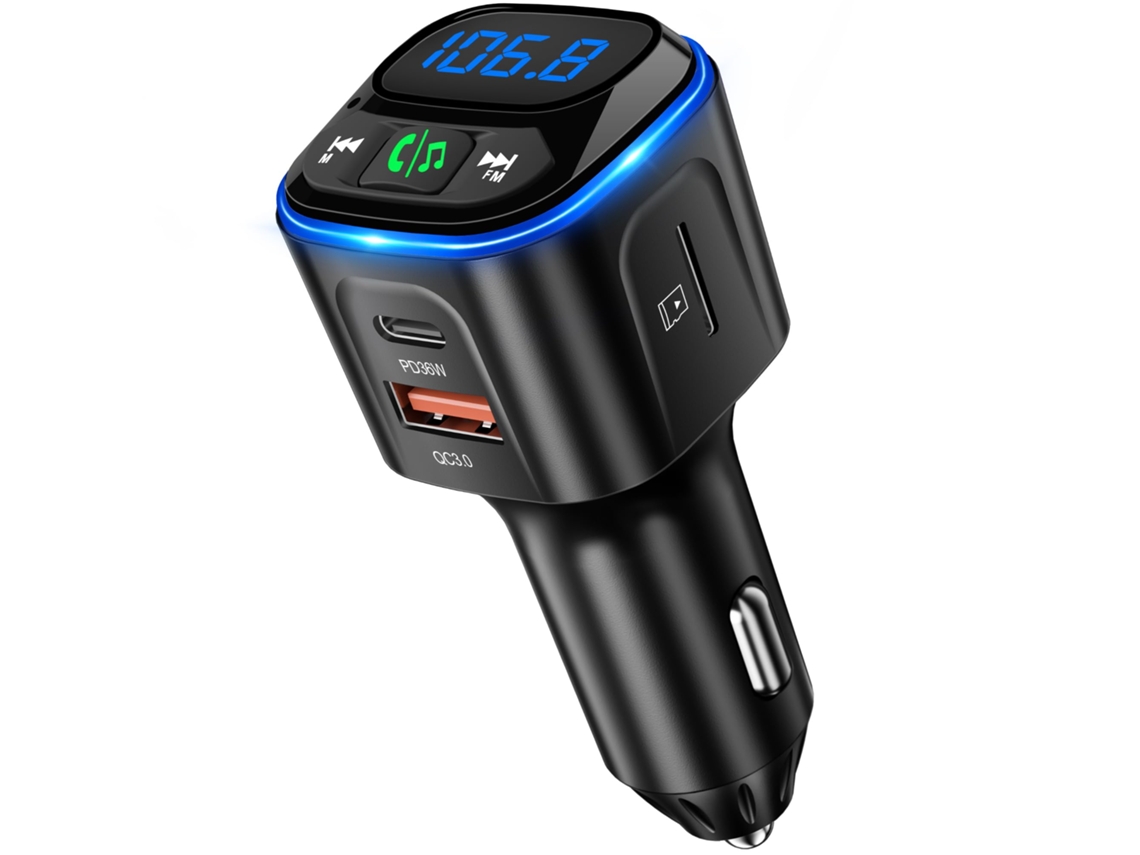 Transmissor Fm Bluetooth Para Carro Com Pd 36w E 18w Leitor Tf E Usb Visor Led E Graves