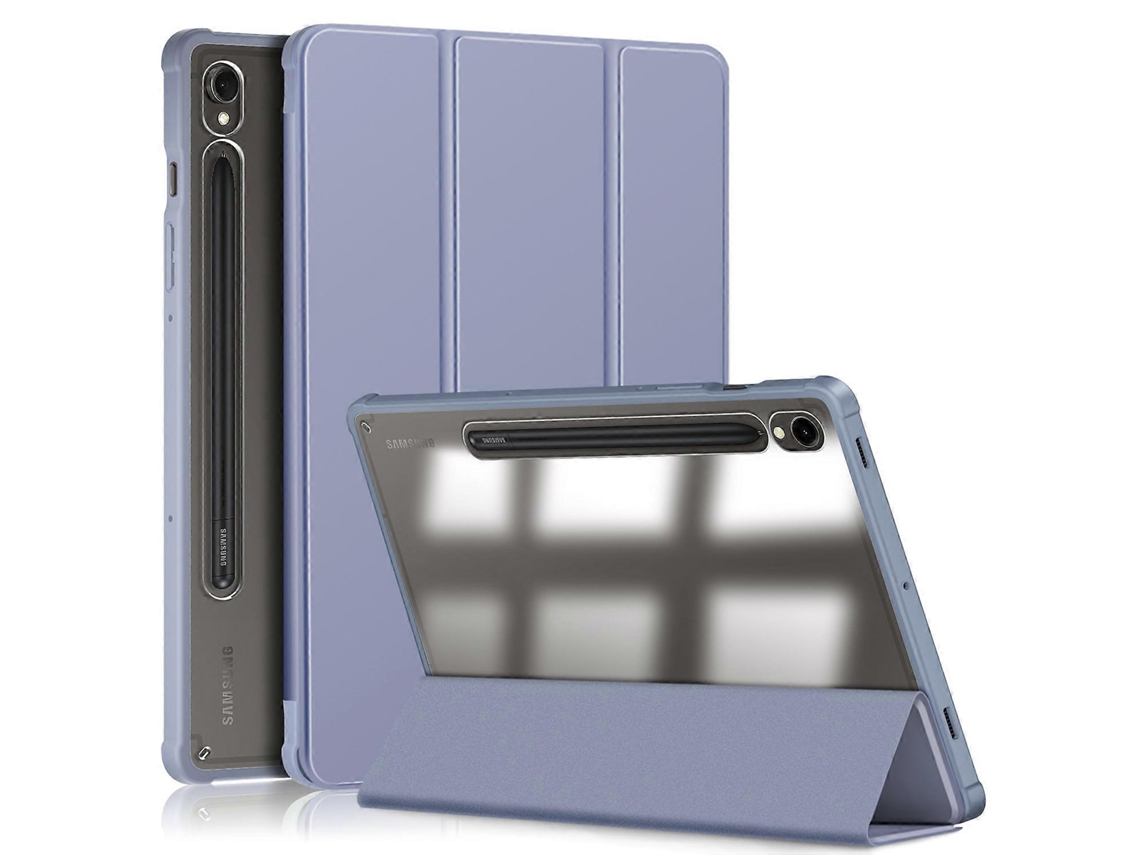 Capa protetora de acrílico Hengrongshen para Samsung Galaxy Tab S9 com suporte triplo e compartimento para lápis, roxa (SM X710, SM X716B, SM X718U)