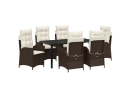Conjunto 7 De Jantar De Jardim Com Almofadas Vidaxl Marrom Rattan Poliéster