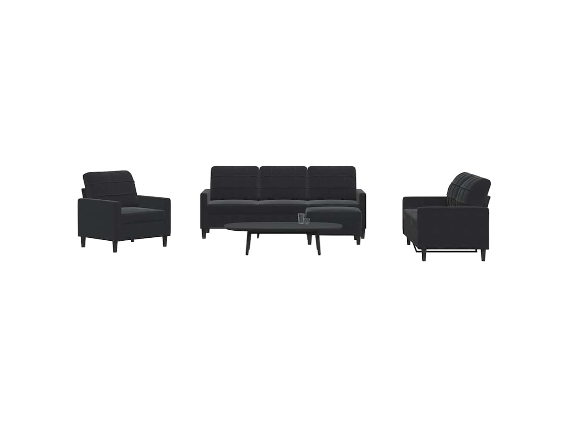 Vidaxl 4 Pcs Conjunto de Sofás com Almofadões Veludo Preto