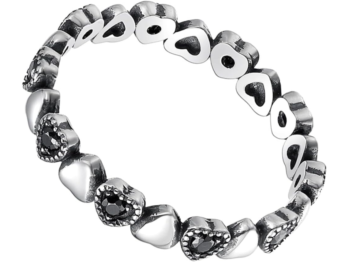 Anel Feminino Em Prata De Lei 925 Com Coração E Zircônia, Estilo Retrô, Tamanho 7, Joia Elegante E Sofisticada.