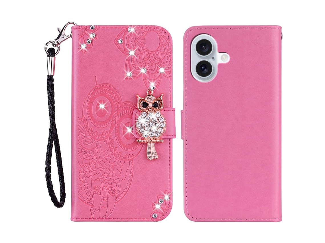 Capa Em Couro Pu Para Apple Iphone 16 Rosa