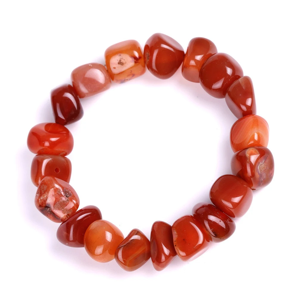 Pulseira Elástica Artesanal De Ágata Preta (ônix Vermelho), Pulseira Irregular De Pedra Natural.