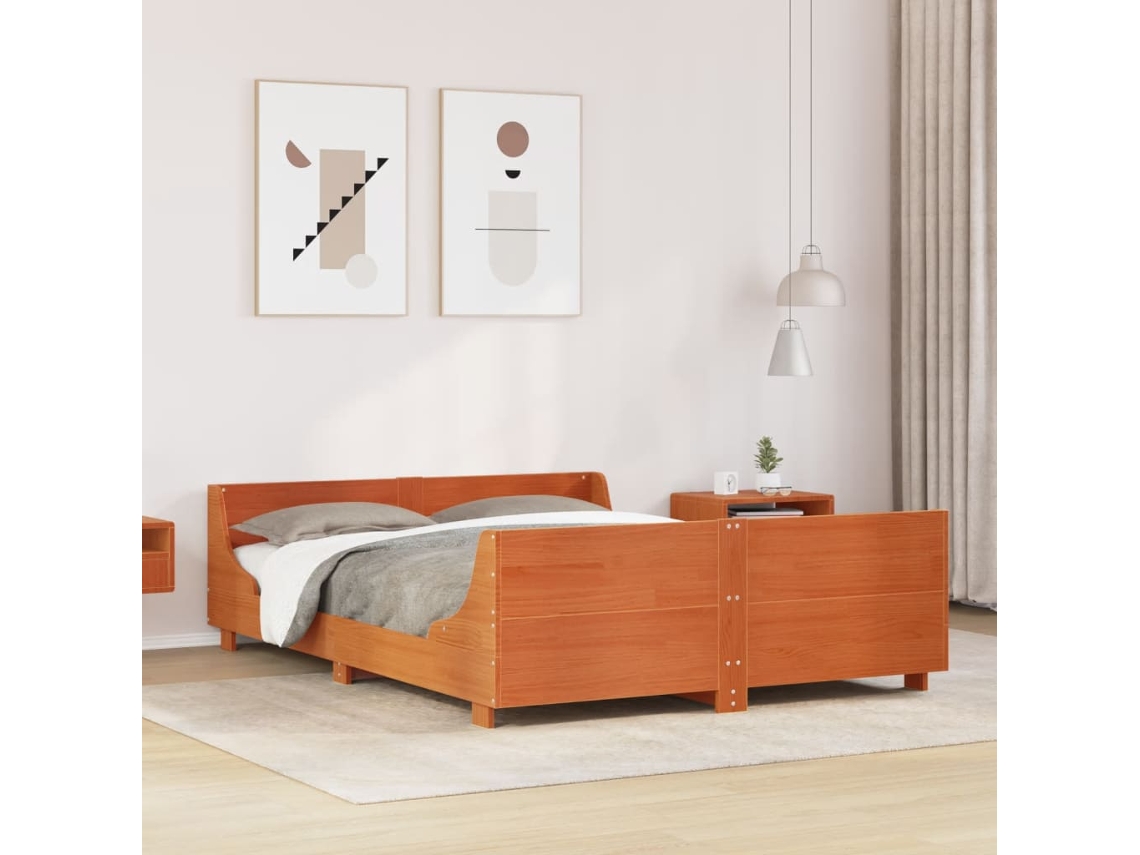 Vidaxl Cama Sem Colchão 160x200 Cm Madeira Pinho Maciço Castanho-mel