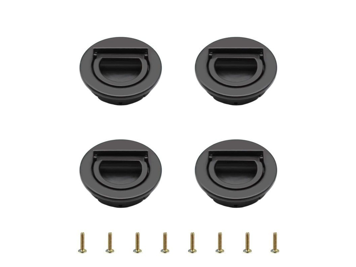 Conjunto de 4 Manejos Redondos Invisibles LINJOU com Anel de Tração, preto