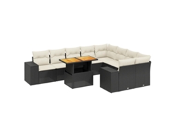 Conjunto de 10 Sofás de Jardim com Almofadões Vime Pe Preto MAISON EXCLUSIVE