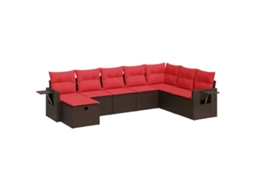 Conjunto de 8 Sofás de Jardim com Almofadões Vime Pe Castanho MAISON EXCLUSIVE (8 pcs)
