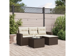 Vidaxl 5 Pcs Conjunto Sofás P/ Jardim C/ Almofadões Vime Pe Castanho