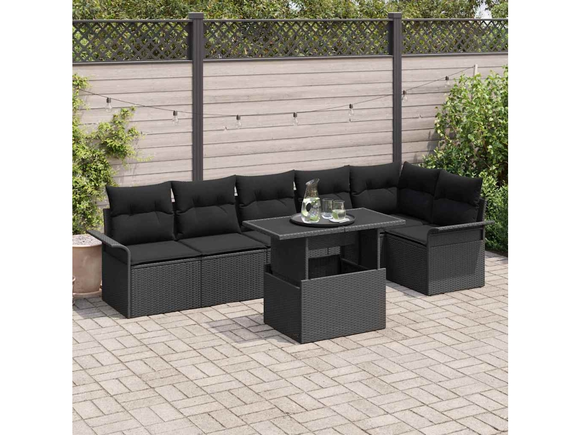 Vidaxl Conjunto De Sofá De Jardim 7 Unid. Preto Vime Pe