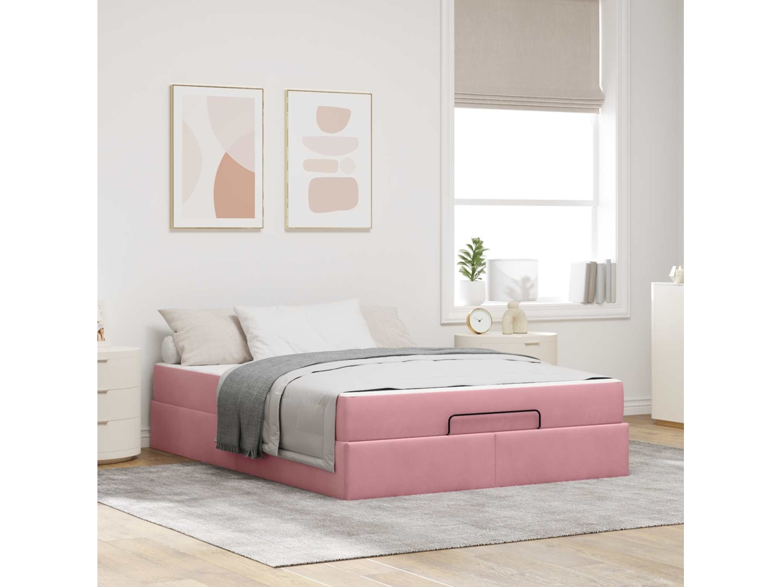 Vidaxl Estrutura De Cama Com Colchão 2 Pcs Rosa Veludo