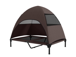 Cama Elevada para Cães de Grande Porte com Cobertura, para Uso Externo, 106 X 76 X 99 Cm, Café TOPBRICO