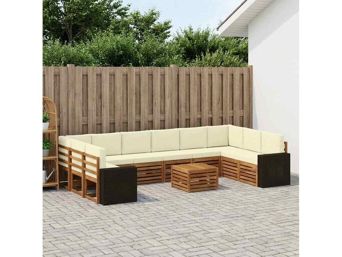 Vidaxl Conjunto De Sofás Para Exterior 11 Pcs Natural E Creme