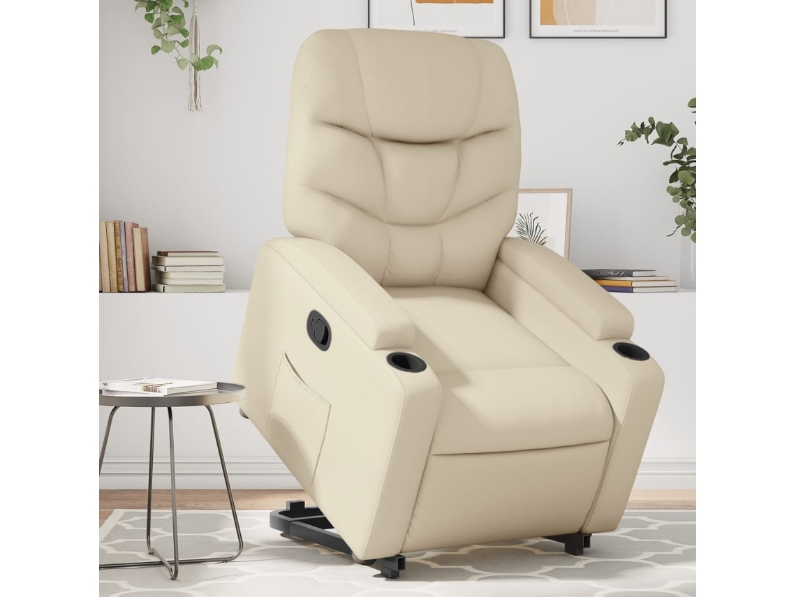 Poltrona reclinável elevatória couro artificial cor creme