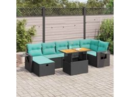Vidaxl 8 Pcs Conjunto Sofás Jardim Almofadões Vime Pe/acácia Cinzento