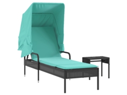 Espreguiçadeira com Cobertura e Mesa em Rattan Sintético Preto MAISON EXCLUSIVE