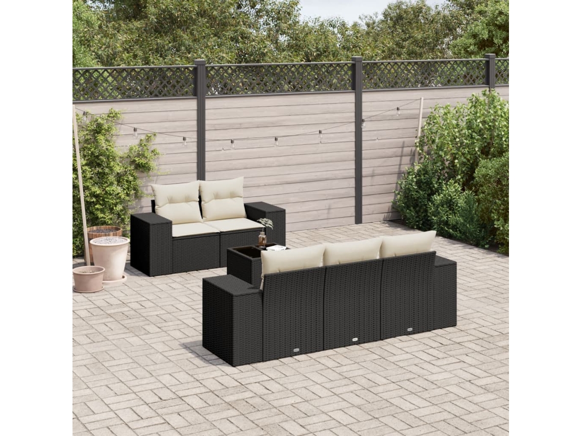 6 Pcs Conjunto Sofás De Jardim C/ Almofadões Vime Pe Preto Dkd Home Decor