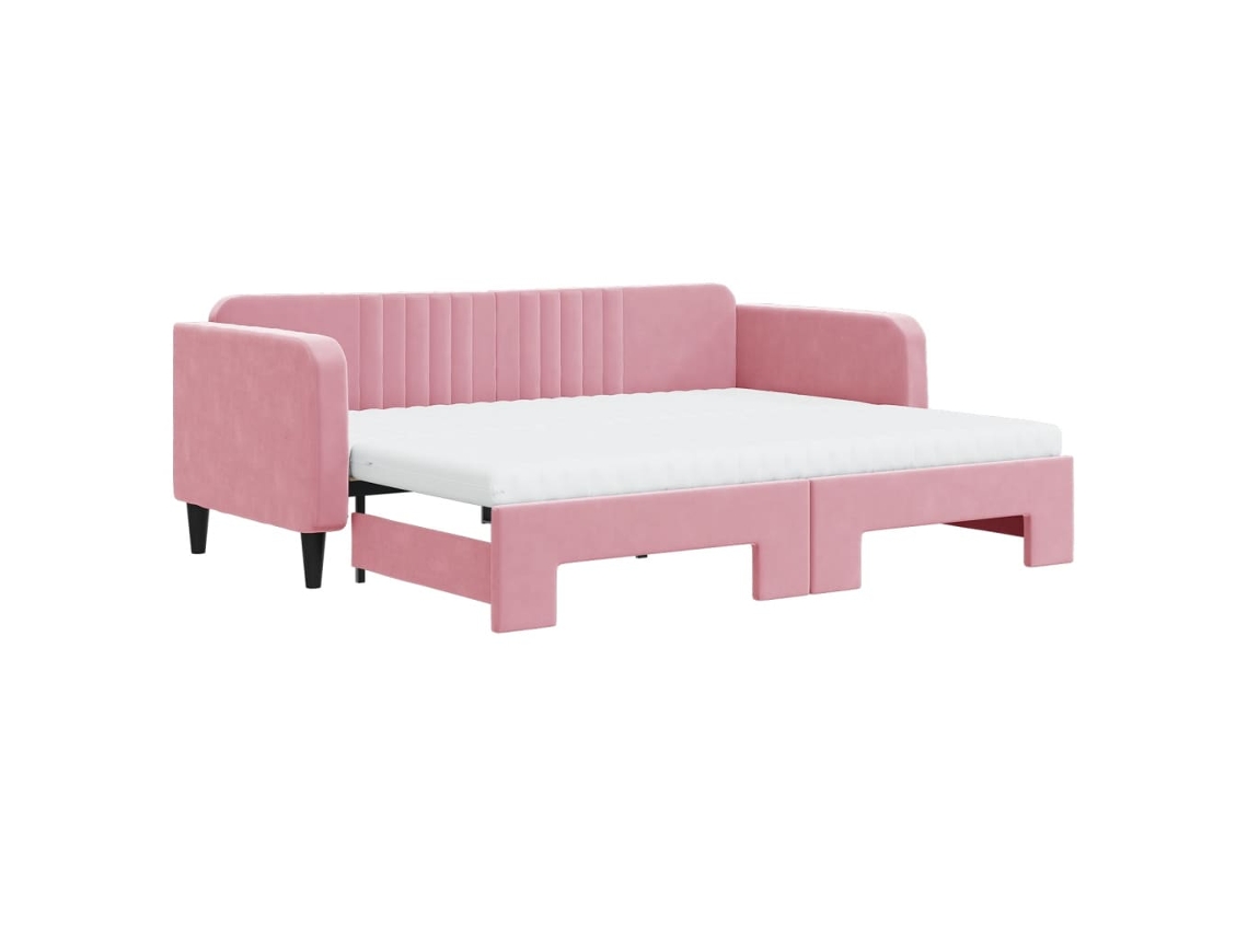 Sofá-cama Com Gavetão Vidaxl Cor-de-rosa Veludo (223 X 100 X 75 Cm)