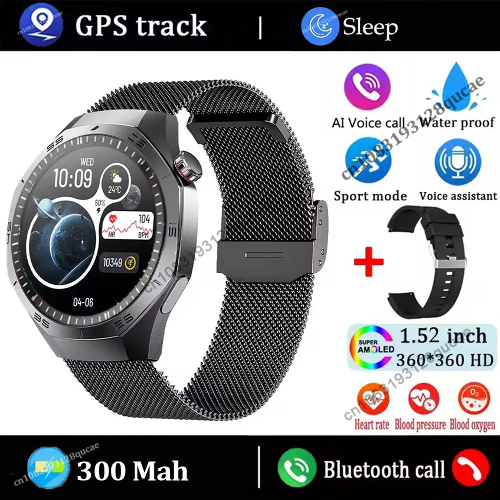 Relógio MDUG com tela Amoled de 1,41 polegadas, NFC, GPS, monitoramento cardíaco, esportes (preto)