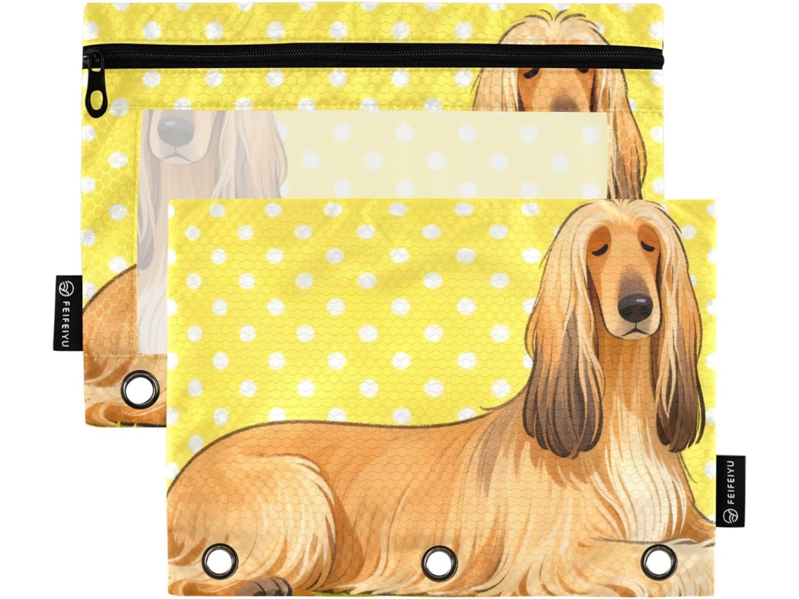Pasta Transparente Com Estampa De Cachorro Afegão Desenho Animado Bolinhas Amarelas, Estojo Transparente Lápis