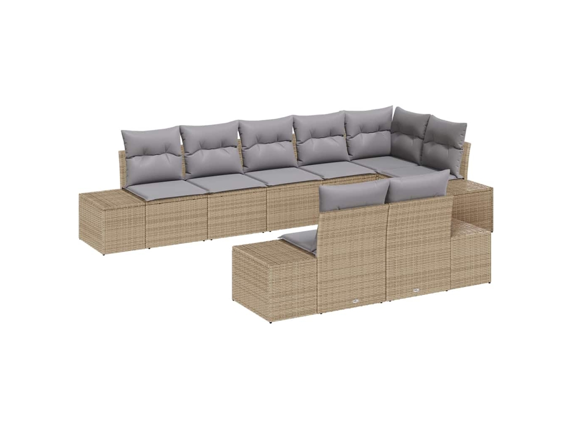 Conjunto de sofá de jardim de 8 peças em bege e cinza claro, exclusivo da MAISON.
