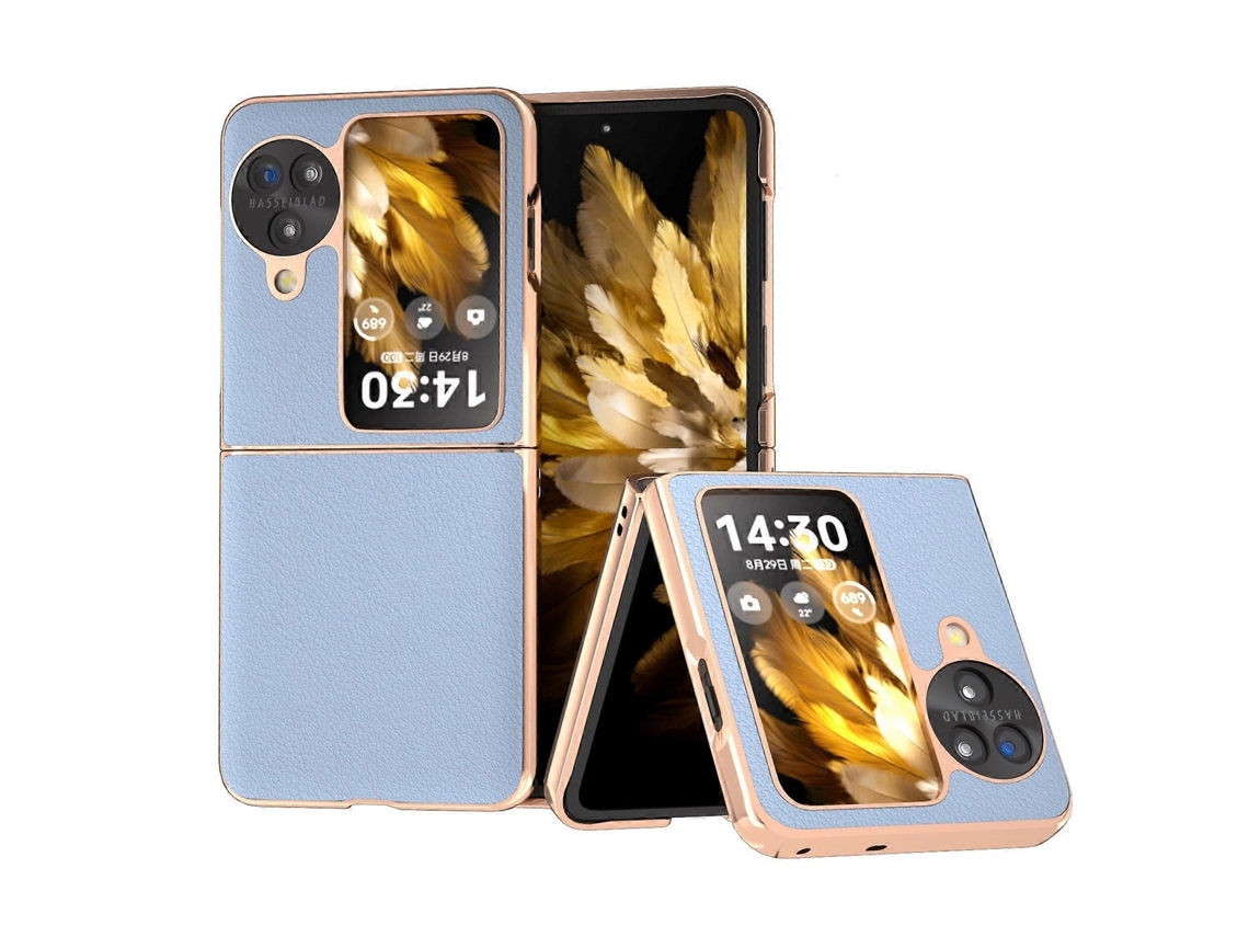 Capa De Couro Com Nano Galvanoplastia Da Série Waves Para Oppo Find N3 Flip