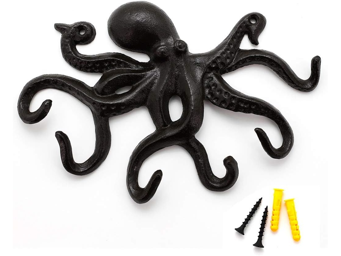 Cabide de Parede em Forma Polvo Preto com 6 Braços, Estilo Rústico BRILVIBERA