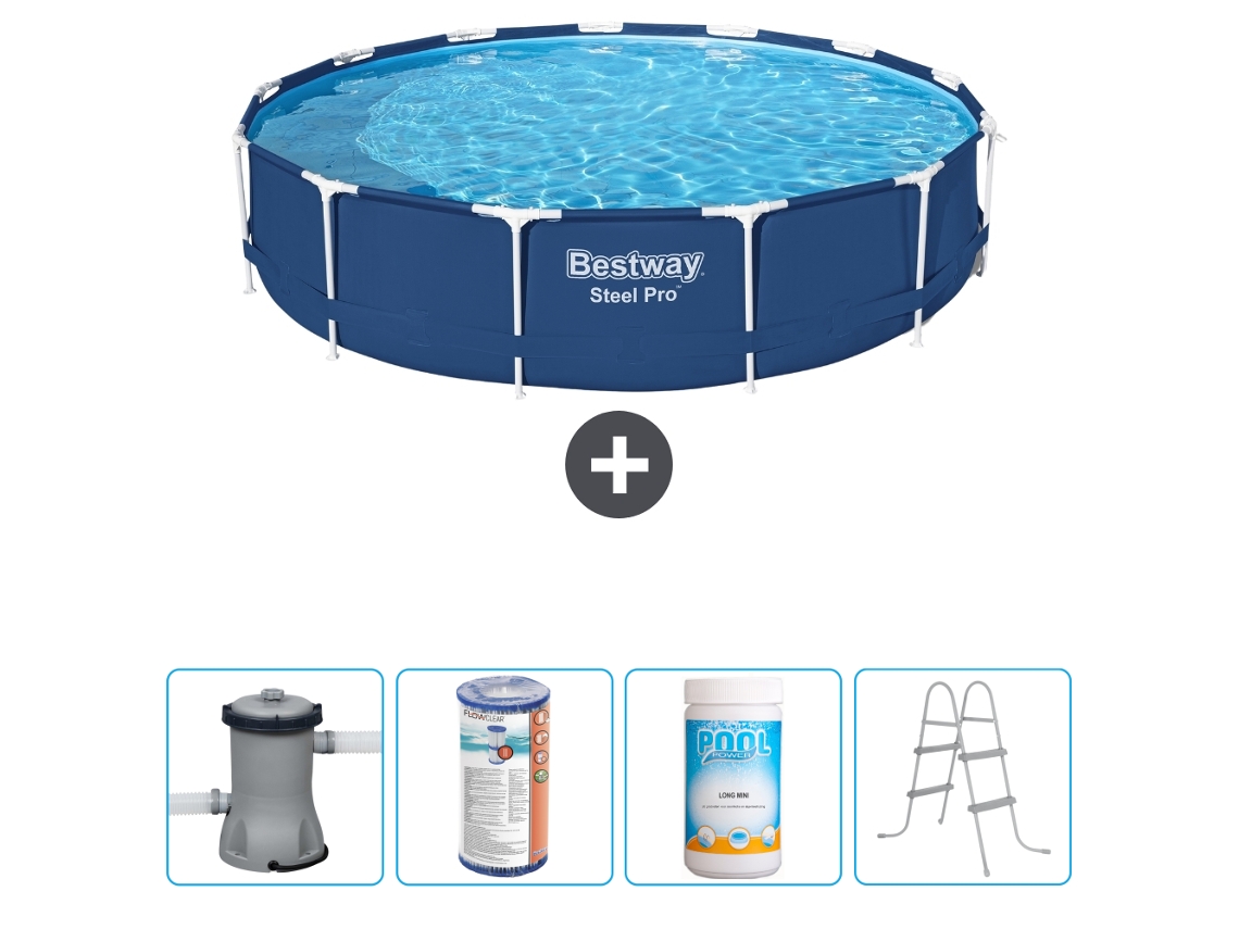 Piscina BESTWAY Round Steel Pro 396 X 84 Cm Azul Incluindo Bomba Filtro Cloro Escada