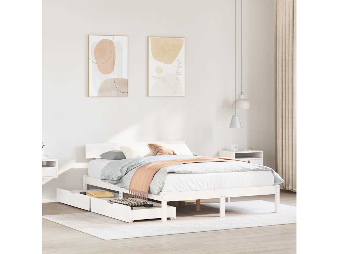 Cama Sem Colchão 120x200 Cm Madeira De Pinho Maciça Branco