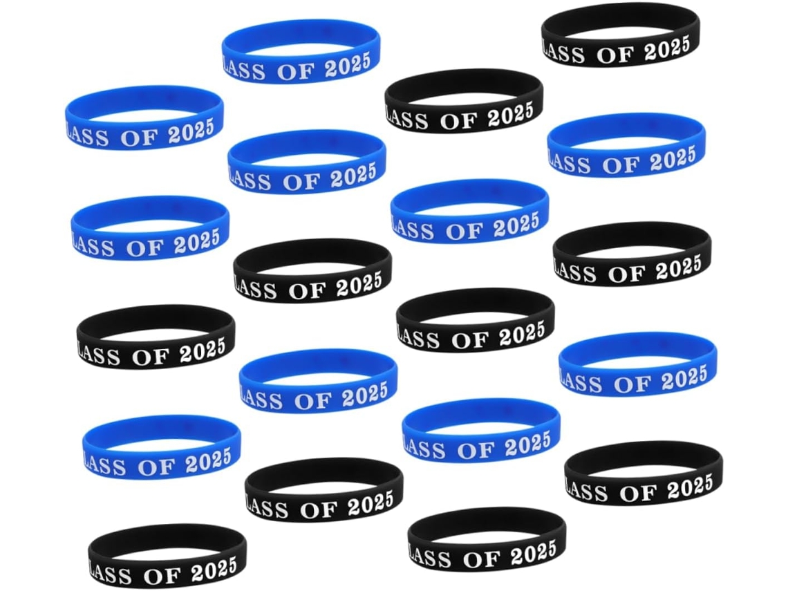 Conjunto de 20 Pulseiras de Silicone Douradas para Formatura, Acessórios Ajustáveis para Festa de Formatura