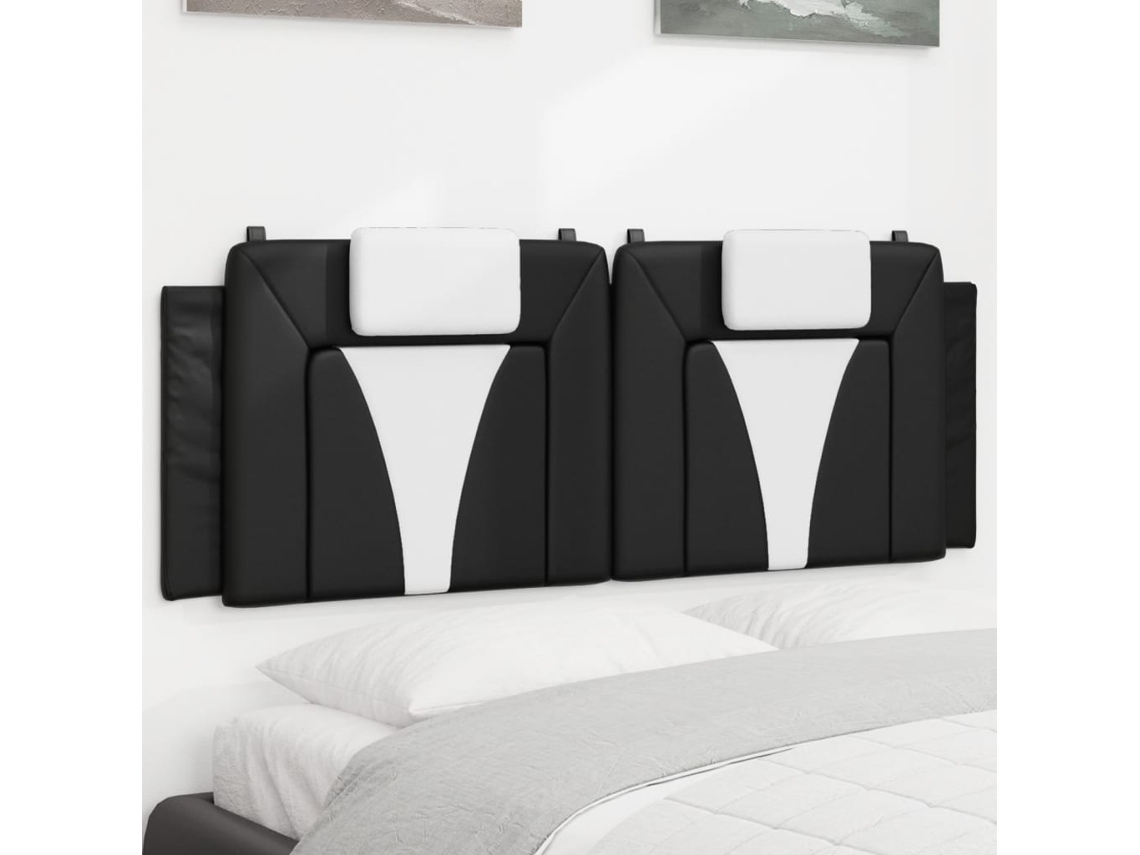 Vidaxl Almofadão De Cabeceira Viana 152 Cm Couro Artificial Preto E Branco
