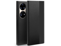 Capa De Couro Para Smartphone Huawei P50 Pro Qialino Com Janela Lateral Magnética