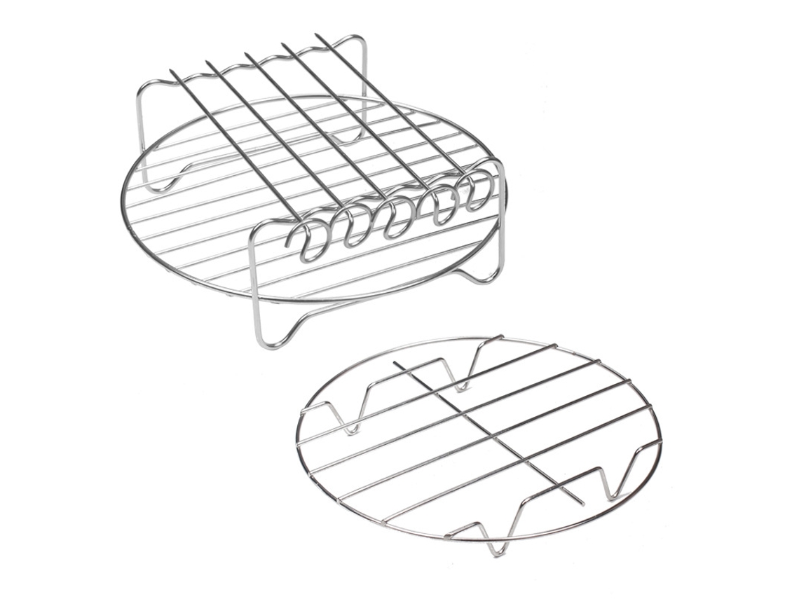Suporte Para Espetos Na Fritadeira A Ar, Suporte Duplo Para Espetos, Versátil, Em Aço Inoxidável E Com Acabamento Em Maple