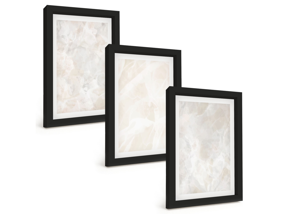 Um Conjunto De Imagens Decorativas Em Uma Molduraestruturas De Mármore Pastel Moldura Preta Pinturas De Quarto Espelharte (3 Peças 20x30 Cm)