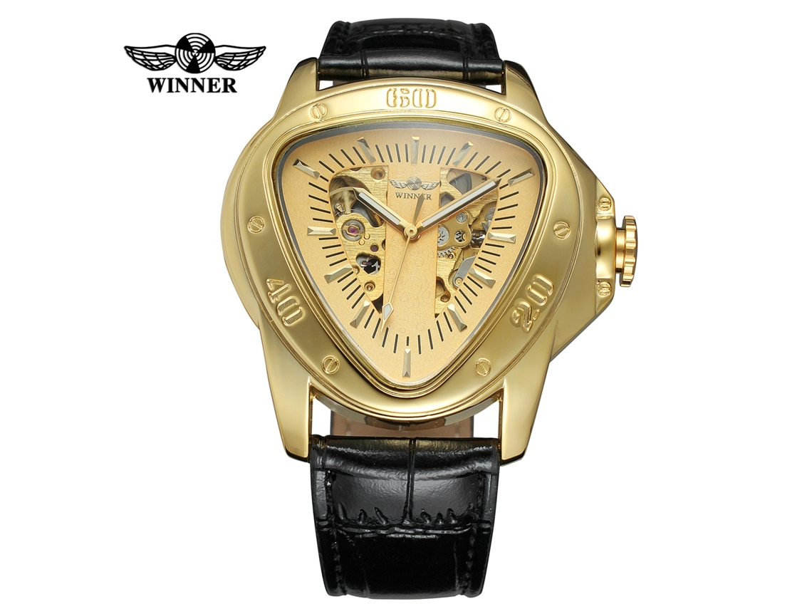 (estilo 3) Relógio Mecânico Masculino Triangular Com Fundo Esqueletizado E Pulseira De Couro Transparente.