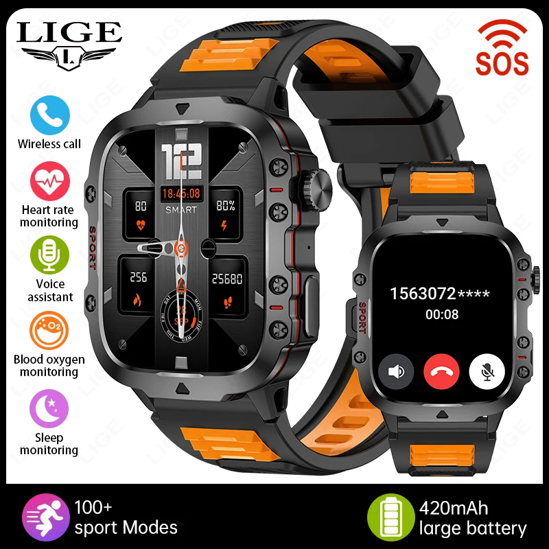 Smartwatch, Chamadas Bluetooth e Assistente de Voz, À Prova D'água, Android e Ios MDUG (faixa Preta)