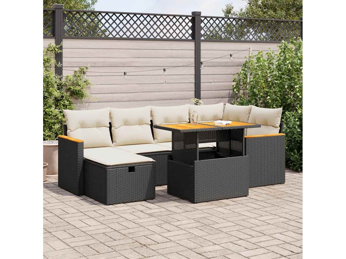 Vidaxl 8 Pcs Conjunto Sofás De Jardim Com Almofadões Vime Pe Preto