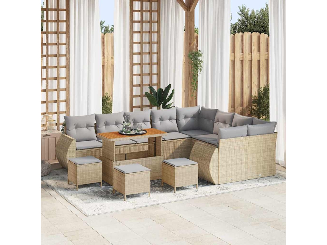 Vidaxl Conjunto De Sofá De Jardim 13 Unid. Bege Vime Pe