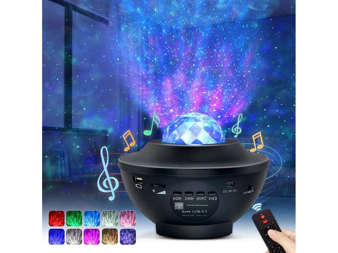 Lâmpada Projetora de Estrelas Led, Luz Noturna Giratória com 10 Modos, Controle Remoto, Temporizador, Alto, Falante e Bluetooth BRILVIBERA