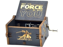 Caixa de Música em Madeira Star Wars com Manivela, Entalhada à Mão, Mecanismo 18 Notas, Antiga Manivela para Crianças AQUAFORGE