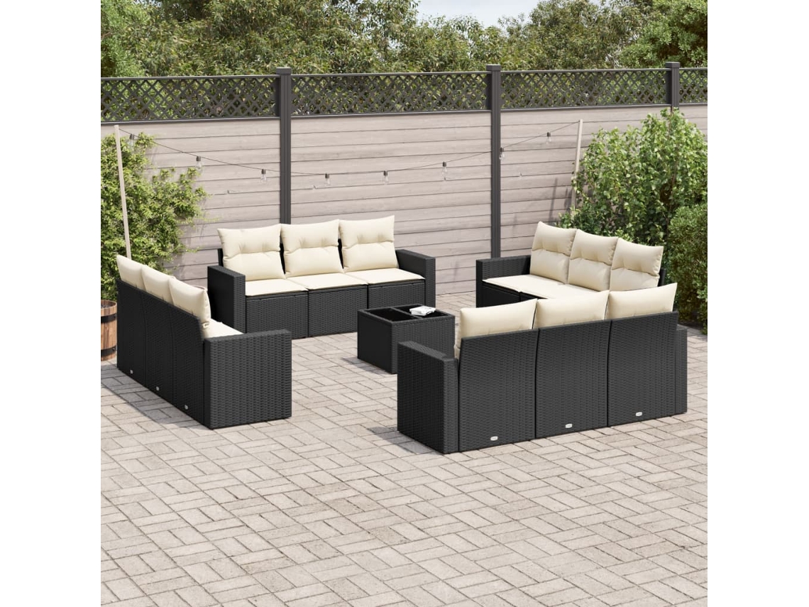 13 Pcs Conjunto De Sofás De Jardim Com Almofadões Vime Pe Preto Dkd Home Decor