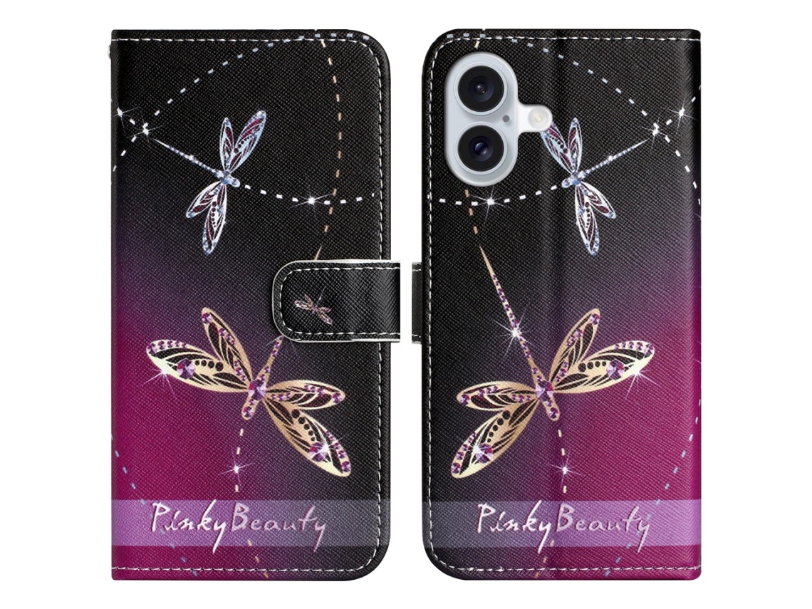 Capa Em Couro Pu Para Apple Iphone 16 - Libélulas