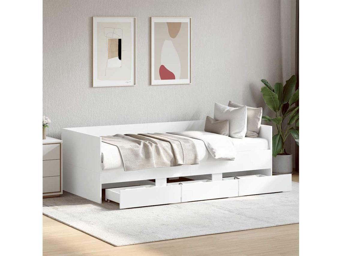 Vidaxl Sofá-cama Com Gavetas Sem Colchão 90x200 Cm Branco