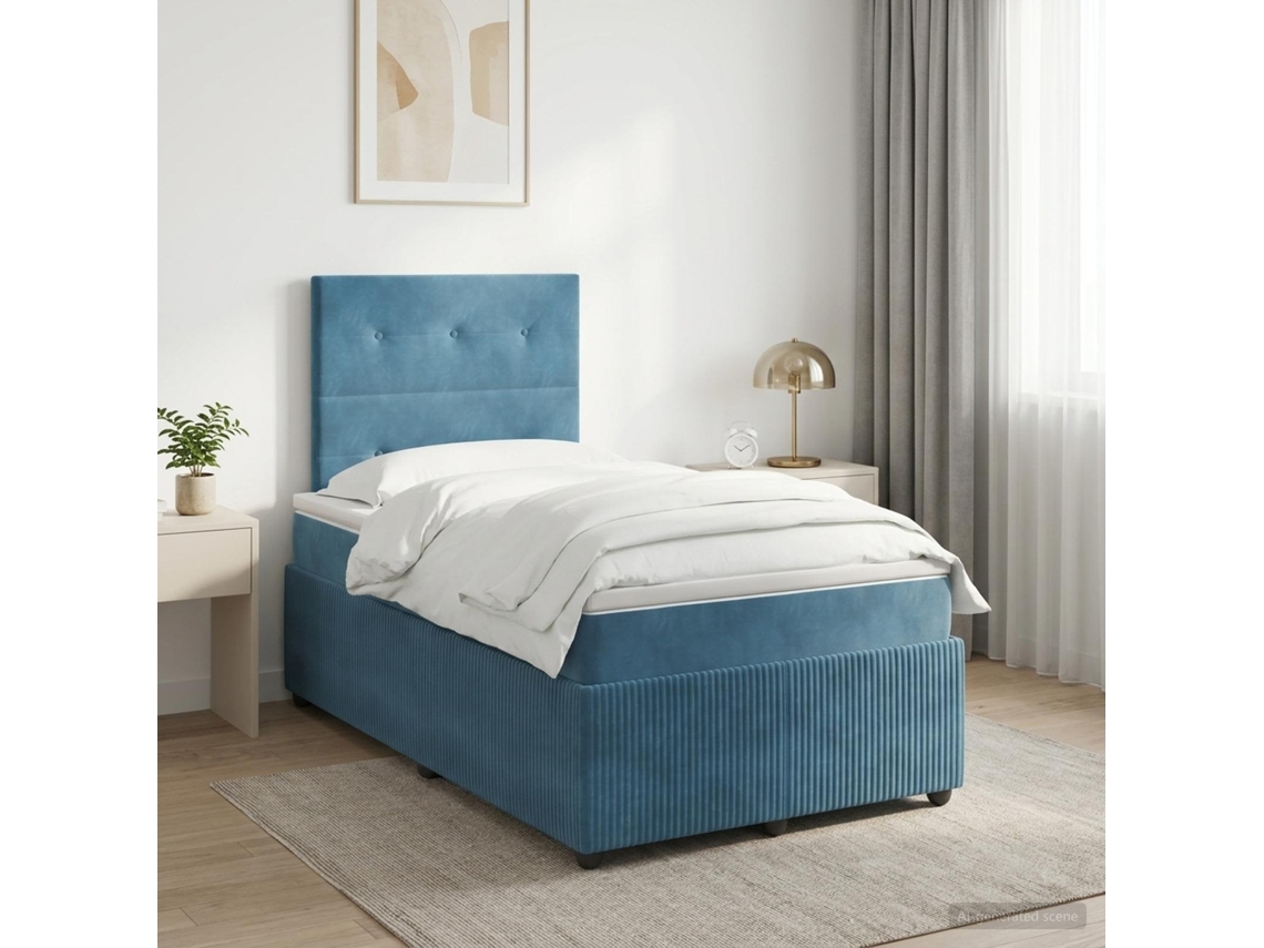 Vidaxl Cama Box Spring Com Colchão Azul 120 X 190 Cm Veludo