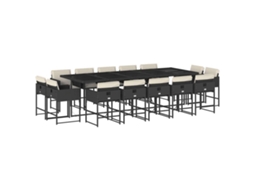 Conjunto de Jantar 15 Pcs para Jardim com Almofadões Vime Pe Preto MAISON EXCLUSIVE (15 pcs)