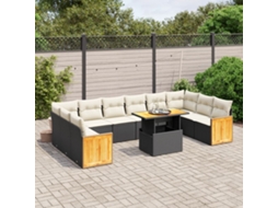 11 Pcs Conjunto Sofás De Jardim C/ Almofadões Vime Pe Preto Dkd Home Decor